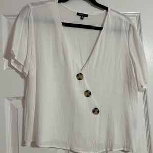 Dynamite Cream V-Neck Blouse with Button Detail
